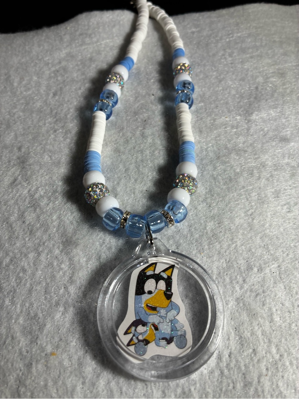 Kids Blue Beaded Character Pendant Necklace